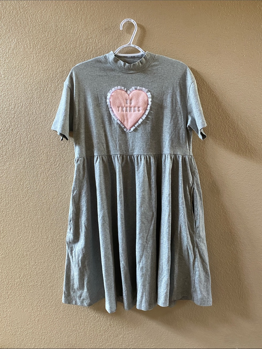 Lazy Oaf Grey Knit Dress with Pink NO THANKS Heart